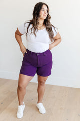 Judy Blue Control Top Cuffed Shorts in Purple