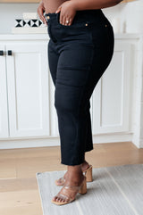 Judy Blue Control Top Wide Leg Crop Jeans in Black