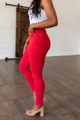 Judy Blue Ruby Control Top Garment Dyed Skinny Jeans in Red