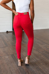 Judy Blue Ruby Control Top Garment Dyed Skinny Jeans in Red