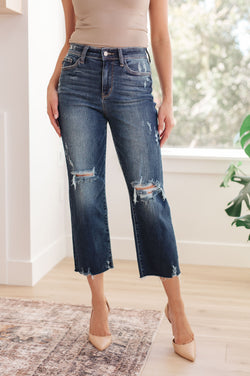 Judy Blue Distressed Wide Leg Crop Jeans