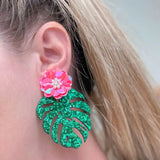 PREORDER: Floral Monstera Glitter Earrings