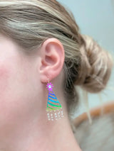 PREORDER: Rainbow Metallic Pave Birthday Hat Dangle Earrings