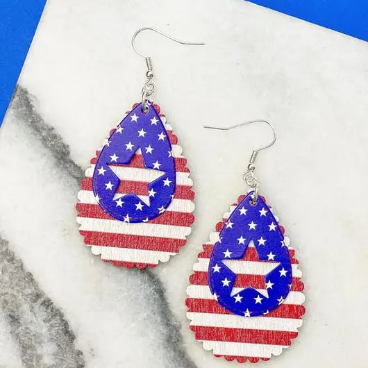 PREORDER: Stars & Stripes Layered Oval Dangle Earrings