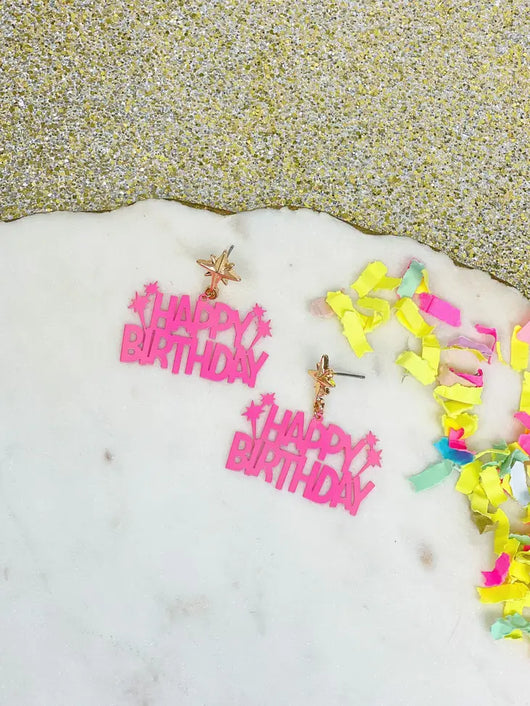 PREORDER: Hot Pink Happy Birthday Sparklers Dangle Earrings