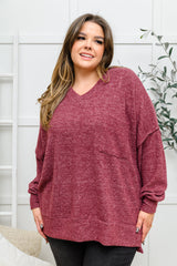 Brushed Soft Sweater In Burgundy