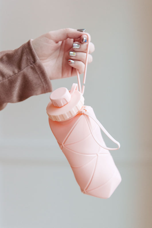 Collapsing Silicon Water Bottle in Diamond Pink
