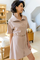 Darla Button Up Collared Dress in Taupe