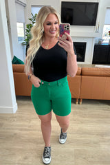 Judy Blue Control Top Cuffed Shorts in Green