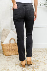 Kortney Mid Rise Straight Leg Jeans In Washed Black